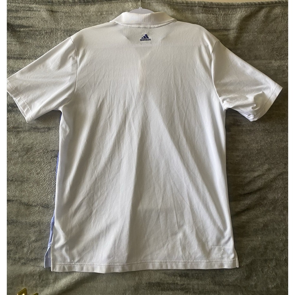 Adidas Golf Climacool Polo Shirt Mens Medium White Blue Striped Gradient Snag - Picture 5 of 5